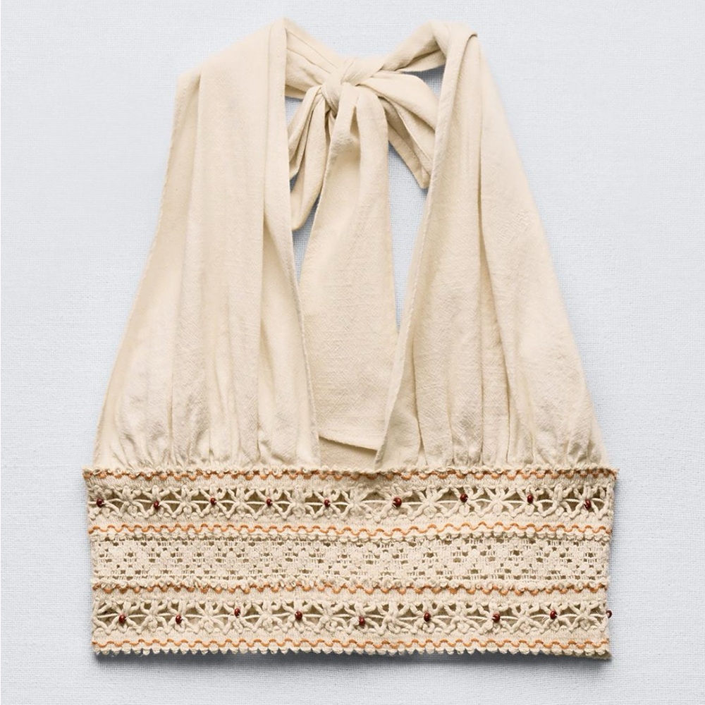 Zara Cream Crochet Detail Top